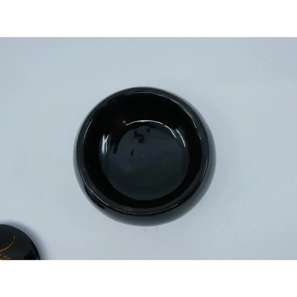 Round Lidded Lacquer Trinket Box Fancy Goldfish Hand Painted Designs Black Gloss